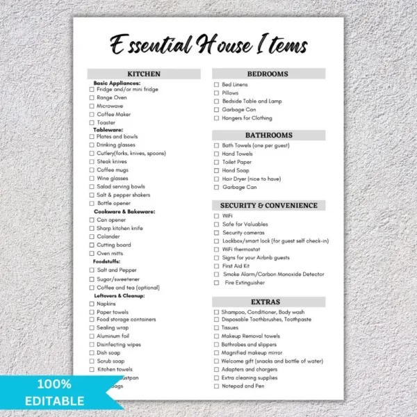 Airbnb Inventory Checklist Template - Housekeeping Checklist Canva Template PDF