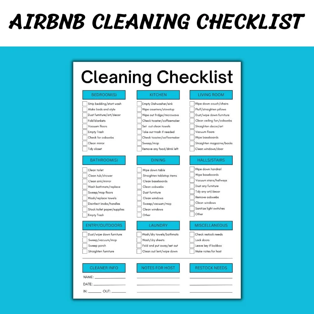 Airbnb Cleaning Checklist Template Airbnb Turnover Checklist