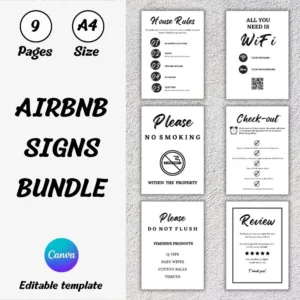 Airbnb Signs Bundle - 9 Airbnb Posters Template For Airbnb Superhosts